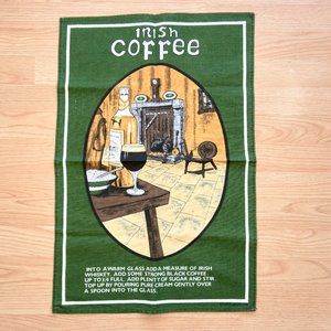 Vintage Irish Coffee Print Linen Cotton Tea Towel